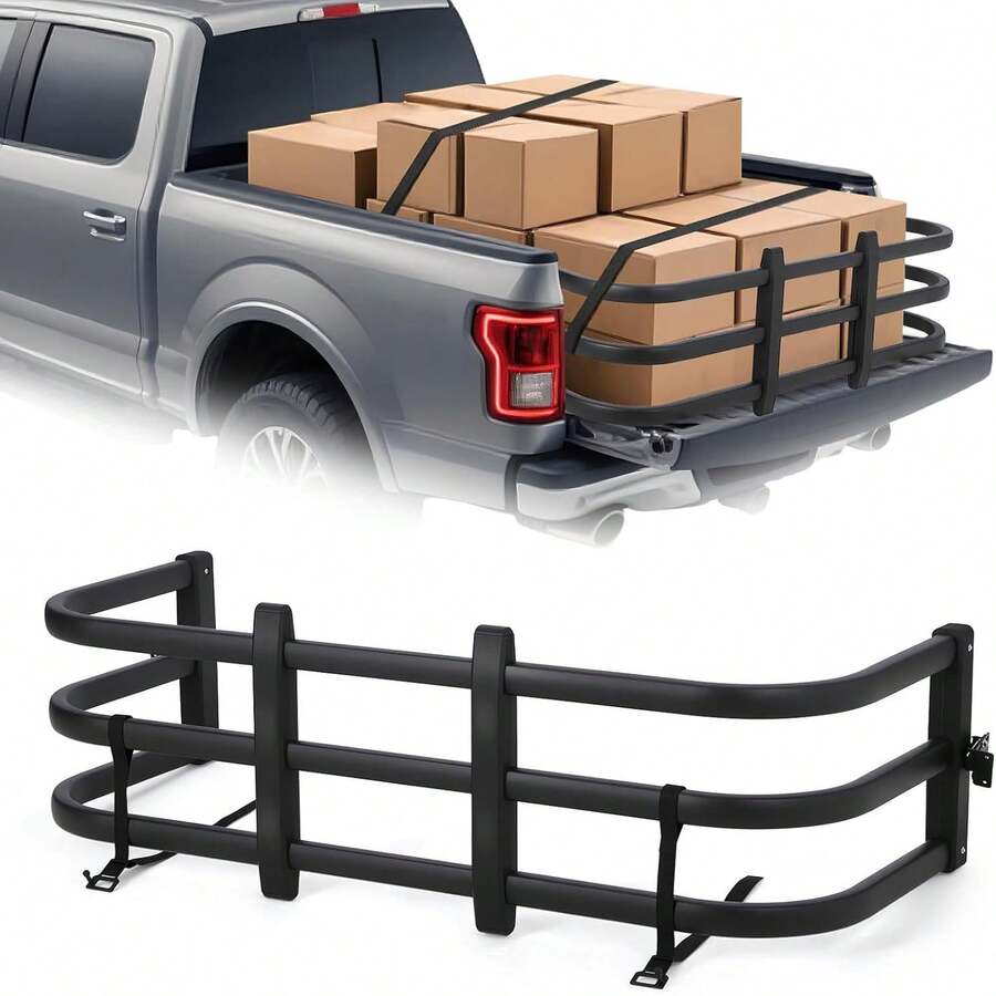 Truck Bed Extender 48"-61" Adjustable Length Aluminum Retractable Tailgate Extender With Drill Required Installation, Fits F-150, Silv Erado, Sierra, Santa Cruz, Tacoma - Black - View 1