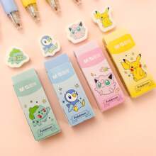 pokemon 6Pcs New Pokémon Pikachu Ballpoint Pen And Sub Mother Eraser Students Less Crumbs Clean And Do Not Leave Marks Cute Pikachu Student Gift A Variety Of Cartoon Patterns Stationery Student Back To School