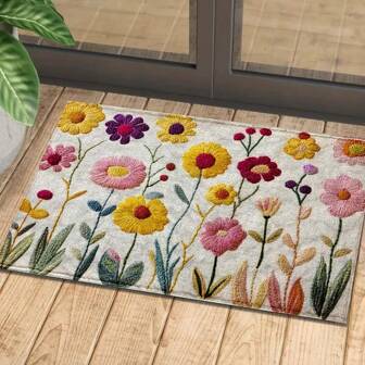 1 件彩色花卉图案设计超细纤维浴室地毯，防滑超柔软浴室地毯，门垫，浴室吸水垫，可机洗，短绒，TPR 背衬，针织面料，适用于浴室、卧室、厨房、玄关、室内外使用，浴室配件和装饰，完美的新家居礼物。房间装饰 返校季 玄关装饰 浴室 厨房装饰