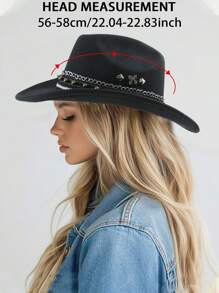 1pc Women's Classic Wide Brim Party Fedora Hat With Rivet Beads And Cowboy Hat Women's Panama Jazz Hat
