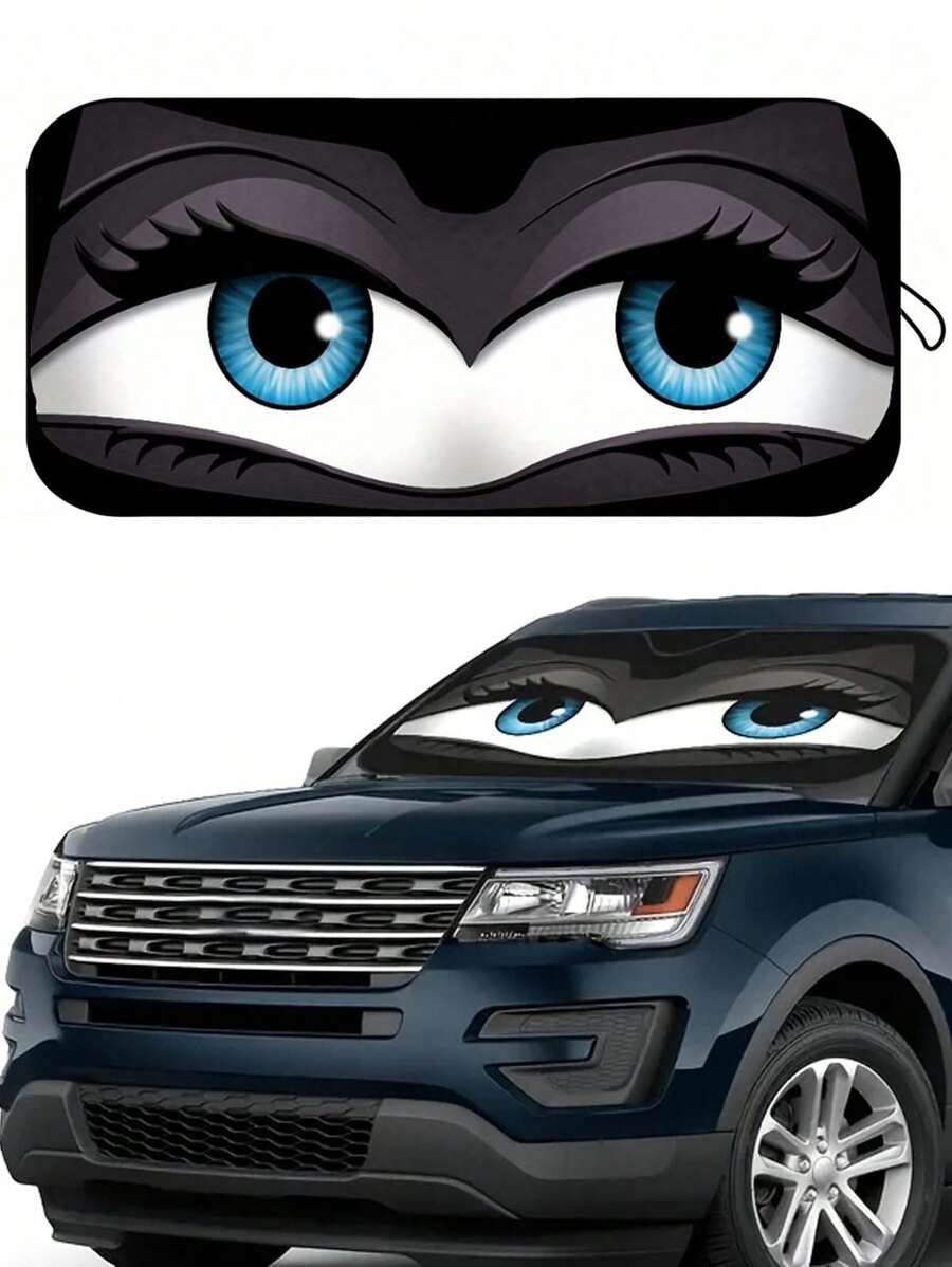 غطاء للزجاج الأمامي للسيارة مزود بظل كارتوني ذو عينين كبيرتين، مناسب للسيارات الرياضية المتعددة الأغراض والسيدان، ملحق داخلي للسيارة لحماية من الشمس الصيفية وعزل الحرارة، مصنوع من بولي إستر قابل للطي والتخزين، إكسسوارات السيارة