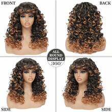 GKtineke-Curly-Wig Big-Curly-Wigs-For-Women 20 Inch- Long-Curly-Afro-Wig-With-Bangs Synthetic-Hair-Replacement-Wigs-For- Cosplay And Daily (Ombre Brown) - 漸層棕色 - 查看 3