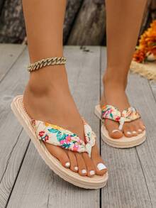 女士优雅经典豹纹防滑户外沙滩人字拖，夏季，女士拖鞋 - 白金 - 查看 5