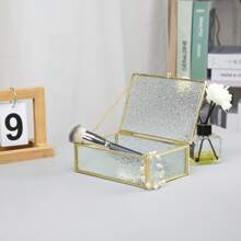 Metal Edged Glass Jewelry Box With Diamond Pattern, Storage Box For Home Use, Gift For Valentine's Day