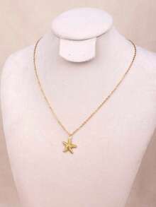 1pc Fashionable Minimalist Stainless Steel Starfish & Heart Pendant Necklace, Suitable For Women's Daily And Party Wear - necklace - View 2
