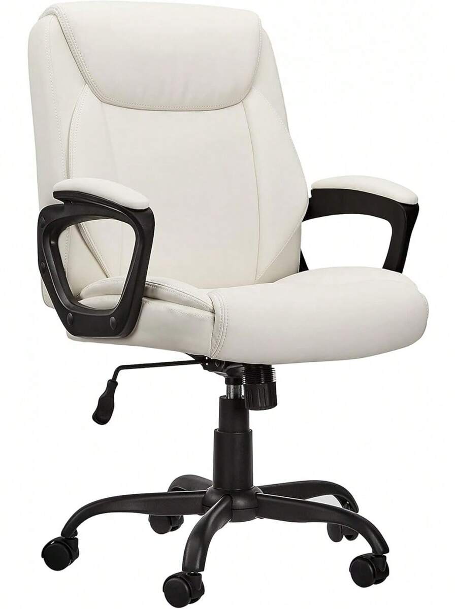 Silla de escritorio acolchada de poliuretano Classic Puresoft con respaldo medio, para oficina, con reposabrazos, color crema - Corteza 3 - Ver 1