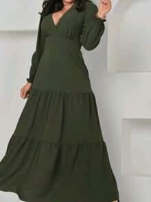 Women's Evangelical Dress Simple Casual Conservative/Modest Elegant Fabric Ruffle Hem Wedding Summer Winter - 軍綠色 - 查看 1