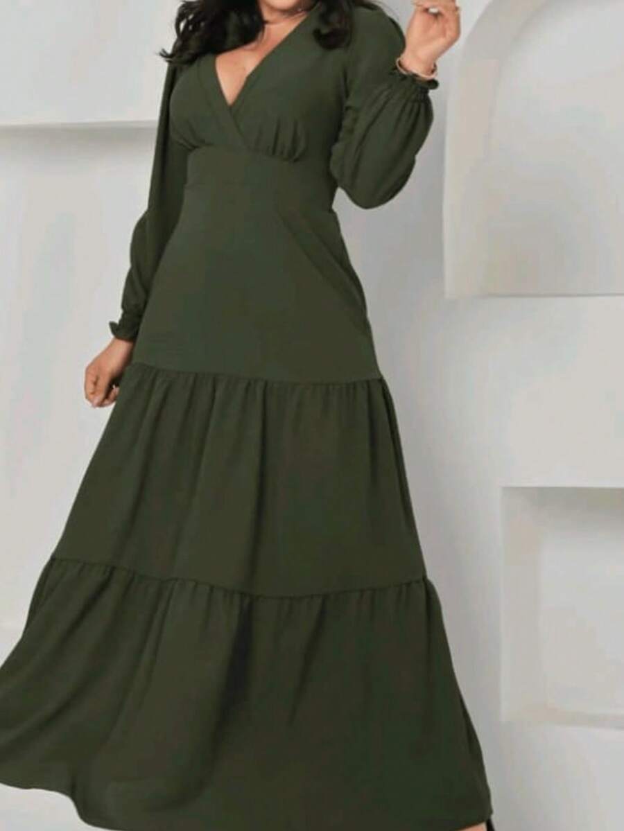Women's Evangelical Dress Simple Casual Conservative/Modest Elegant Fabric Ruffle Hem Wedding Summer Winter - 軍綠色 - 查看 1