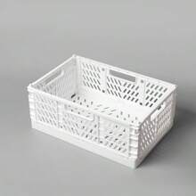 1pc Plastic Desktop Storage Box, Foldable Multifunctional Portable Organizer Basket, Stackable & Foldable Storage Basket For Makeup, Jewelry, Bedroom Vanity, Office & Kitchen, Organizer Tray With Divider For Utensils, Stationery, Snacks And Miscellaneous ItemsSimple, Hollow Out Design, Solid Color
