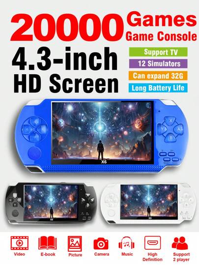 1 pezzo Nuova console da gioco con ampio schermo da 4,3 pollici, 20.000 giochi retrò nostalgici integrati, 12 emulatori per FC/GBA, supporta sfide a due giocatori, supporta connessione TV, palmare portatile PSP, joystick portatile per videogiochi, regalo ideale per le vacanze