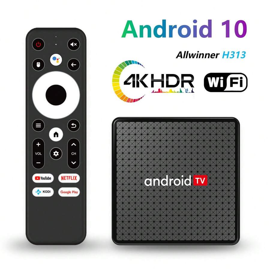 Caja de TV Android 10.0 RQN X5, procesador Quad Core Allwinner H313, 2GB RAM 16GB ROM, WiFi 2.4GHz, USB2.0, reproductor de TV en casa Ultra HD 4K H.265 WiFi