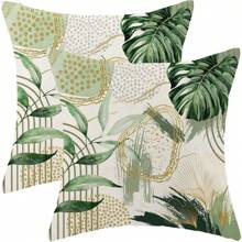 2PCS Medieval Pillowcase Bohemian Sage Green Gold Palm Leaf Cuddle Pillowcase Outdoor Decorative Bohemian Modern Abstract Tropical Leaf Pillowcase Upholstery Cushion Cover Home Sofa With One Side Without Pillow