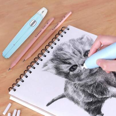 Borrador eléctrico recargable con carga USB y 16 recambios (azul) Borrador eléctrico§Borrador§Borrador eléctrico,Borrador de dibujo§Borrador eléctrico práctico§Borrador eléctrico,Borrador, con repuestos