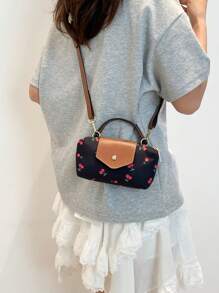 Nuova mini borsa a patta in nylon impermeabile per primavera/estate, borsa a tracolla o a spalla con stampa a ciliegie, adatta per shopping, feste, pendolarismo, rossetto