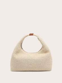 1 pezzo Borsa a tracolla di paglia intrecciata da donna, di stile da vacanza, di grande capienza, dal design semplice e di nicchia