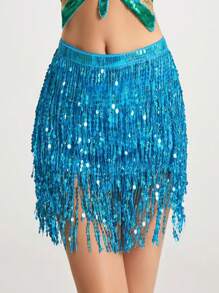 1 pieza Falda envolvente para la cintura con flecos brillantes, falda de 4 capas con flecos de lentejuelas para danza del vientre, danza latina, actuaciones de danza, adecuado para Halloween, carnaval, fiestas de baile, accesorios decorativos para la cintura