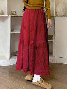 Japanese And South Korean Women School Clothes Skirt With White Hollow Jacquard Cake Skirt Half Skirt Female Four Seasons A-Word Long Skirt Y2k Clothes Women Fairy Super Sensen Tied Half Skirt Umbrella Skirt - Red - View 4