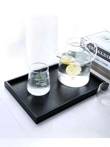 1pc Black Wooden Tray, Suitable For Food, Cakes, Salads, Fruits, Sushi, Drinks, Steaks, Pizzas, Cereals, Matte Textured Surface, Serving Platter For Cafes, Home, Desserts, Tea, Bread, Snacks And Cups