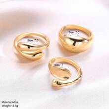 3pcs Unique Geometric Waterdrop Smooth Open Ring Set, Suitable For Daily Wear For Women