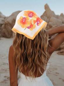 1pc White Knitted Flower & Mesh Pattern Triangle Scarf Headband Hair Band Turban Headband Sweatband