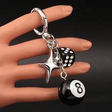 1pc Unisex Handmade Dice Keychain Personalized Subculture Chic Y2K Fashion Accessory Billiard 8 Ball Pendant Mother's Day Gift Cross Goth - White - View 5