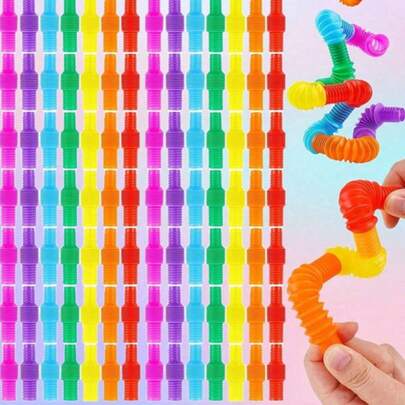 5/10/20pcs Random Color Pop Tube Sensory Toys, Finger Edge Tube Christmas Gift, Plug And Play, Installable, Stretchable, Very Suitable For Parties And Creative Youth Games, Party Games, Anxiety Games