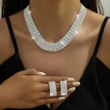 1 Stück 18 Karat vergoldetes einfaches Mode Halsketten, Ohrringe und Schlüsselbein Kette Set