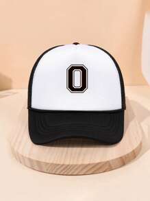 1pc Kids Spring/Summer 26 Alphabet Letter Print Baseball Cap With Drawstring, Mesh Breathable Sunshade Truck Driver Hat For Boys And Girls, Navy Blue, Outdoor Use, Foam Material