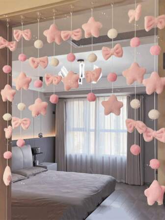 1 stuk roze decoratief hangend gordijn in planeetstijl, geen boren nodig, voor thuis, slaapkamer en kinderkamerdecoratie, creatief