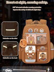 1 套 Kuromi Capibara 背包，可爱的 Sanrio 书包轻便舒适，适合低年级学生，大容量背包，减轻负重，保护脊椎，适合朋友和学生的学校用品文具，开学季 - 彩色 - 查看 5