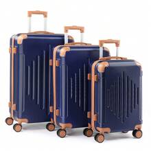 SUNROAD 3 Piece Travel Suitcase With Corner Protectors, 20/24/28 Inch, Durable Hard Shell, 360 Degree Spinner Wheels, Multifunctional, Large Capacity, Lightweight, Fashionable Multicolor - 3 in 1 藏青撞棕色 - 查看 3