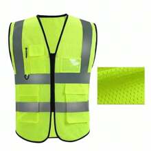 Peach Shaped Mesh With Multiple Pockets,Reflective Vest, Construction Site, Sanitation, Traffic, Yellow Reflective Vest, Multiple Pockets For Duty, Proxy Driving, Reflective Back