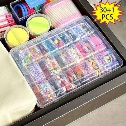 Set van 31/21/15 kunststof opbergdozen, transparante, draagbare opbergdoos, multifunctionele knutseldozen, kralen, haaraccessoires, sieraden en opbergers voor kleine voorwerpen.