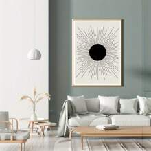 Set Of 2 Minimalist Sun Art Prints - Black & White Abstract Sunburst Designs - Frameless Modern Wall Decor For Living Room, Office - 2D Flat