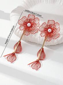 1 Pair Romantic Hollow Out Flower Earring , Women Floral Dangle Earrings , Flower Jewelry Suitable For Summer Vocation , Travel , Party