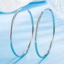 Luxury Sterling Silver Smooth Hoop Earrings - Anti-Allergic, Elegant, Casual Design For Women's Everyday Casual Wear - 925 Sterling Silver