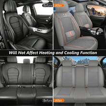 Breathable Luxury Nappa Leather + Ice Silk Car Seat Cover 4 Season Use Front Back Rear Cushion Full Wrapped Protector Universal Fit For 95% Cars SUV Truck - 灰色 - 查看 4