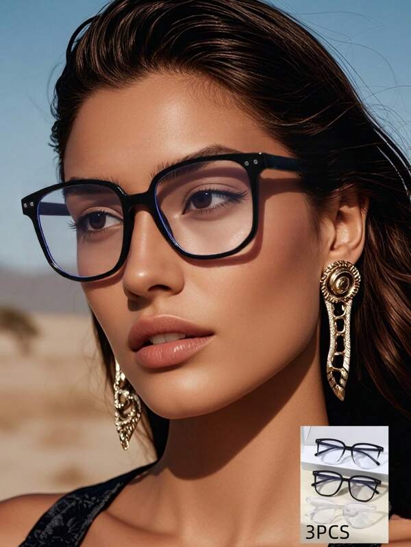 3pcs/Set Classic Black Frame Retro Casual Plain Glasses