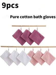 3/8/9件套沐浴手套，柔软洗脸沐浴巾，毛巾布材质，吸水温和，适用于沐浴，浴室毛巾，可重复使用卸妆手套，15*22厘米，多种颜色可选，适合返校使用 - 彩色 - 查看 9