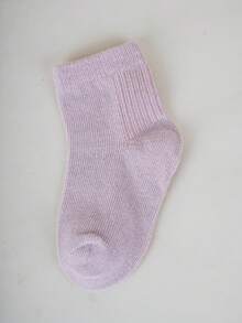 5 đôi tất cổ cao màu trơn có gân cho trẻ em, tất cotton mềm mại, thoáng khí, dài đến giữa bắp chân cho bé trai và bé gái, tất mặc hàng ngày dễ phối đồ. - Nhiều màu - Xem 8