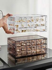 1 Stück transparente 3-lagige 72-Fach Schmuckaufbewahrungsbox für Damen Ohrringe, Ringe, Ketten, Armbänder. Schubladenart 3-lagige 72-Fach abnehmbare Großraum-Nagel- und Nageldekorations-Organizer