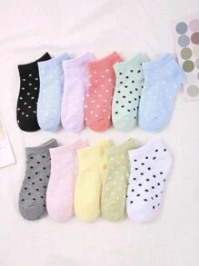 30 Pairs Colorful Polka Dot, Heart-Shaped, Bowknot Design Breathable Boat Socks, Suitable For Daily Wear, School Outfit And Sports, Great Christmas Gift