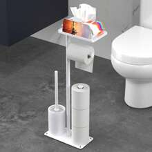 1 pezzo Portarotolo di carta igienica in ferro da appoggio con vassoio di stoccaggio e slot per telefono - montaggio autoadesivo, supporto antitippo per rotoli di carta igienica, accessori per il bagno, organizer per il bagno, di ritorno a scuola