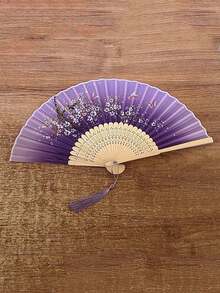 优雅扇子时尚古典复古木制手扇西班牙纯色折扇适用于婚礼和舞会，适合母亲节、婚礼季、毕业季、送给家人和朋友的礼物（流苏颜色随机）