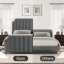 Ataucjin Queen Size Platform Bed Frame With 50.2" Headboard & Footboard,Velvet Upholstered Bed Frame Queen With Vertical Channel Tufted Headboard & Footboard,Nailhead Trim,No Box Spring Needed - Light Grey - View 4