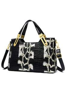 2025 New Fashion Textured PU Luxury Glossy Handbag, Snake Skin Design, Large Capacity Tote Bag And Shoulder Bag. Suitable For Shopping, Wallet, Young Women, College Students, Newlyweds, White-Collar. Ideal For Office, School, Work, Business, Commuting, Outdoor Activities, Travel And Outing. - Multicolor - View 4