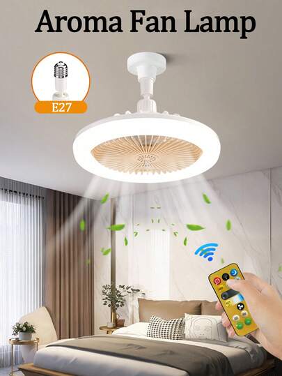 Ventilador de aromaterapia com rosca E27 para sala de estar, cozinha, quarto, controle remoto/de parede, luz branca LED, luz quente, luz neutra, três velocidades de vento, alto índice de reprodução de cor