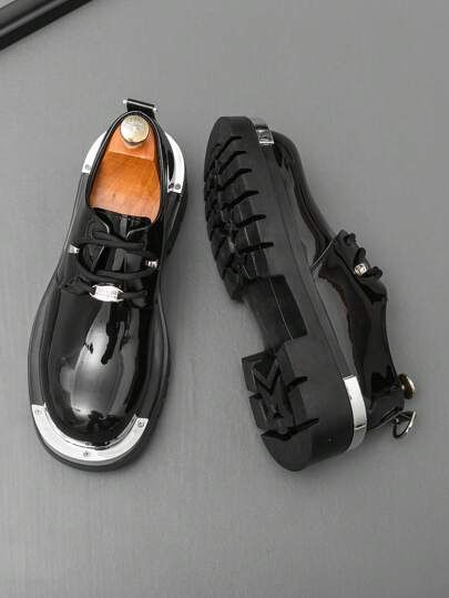 Männer Lässig Metallic Derby Schuhe mit dicker Sohle, Loafers Businessschuhe, geeignet für Hochzeiten