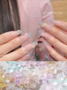 Set mezclado al azar de 50/100 piezas de accesorios de uñas con flores de cinco pétalos de estilo DIY, accesorios de arte de uñas transparentes de hielo en azul, rosa, púrpura, blanco y amarillo, productos de arte de uñas femenino japonés y coreano simple y de moda adecuados para uñas de ataúd, uñas de almendra francesas, uñas largas y cortas, uñas ovaladas, uñas cuadradas, diseño de artesanía, decoración de gorras de graduación, decoración de estuches de teléfono.