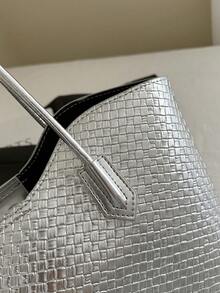 鳄鱼纹大容量女包2024流行新款时尚网红百搭单肩托特包 - 銀色 - 查看 9